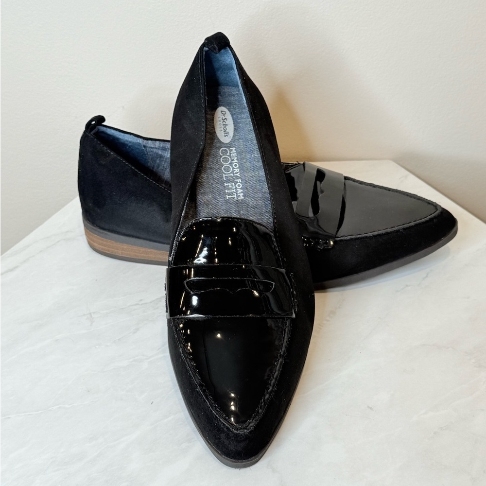 🔥 Dr. Scholl’s Women’s Black Loafers Patent & Suede Mix Comfort Shoe Size 6.5🔥